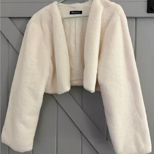 Allegra K Women's Cream Faux Fur Jacket